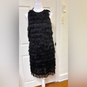 Avec Les Filles Black Fringe Sleeveless Shift Dress
